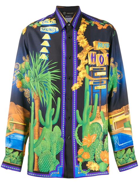 versace cactus print blouse mens|Versace men's designer shirts.